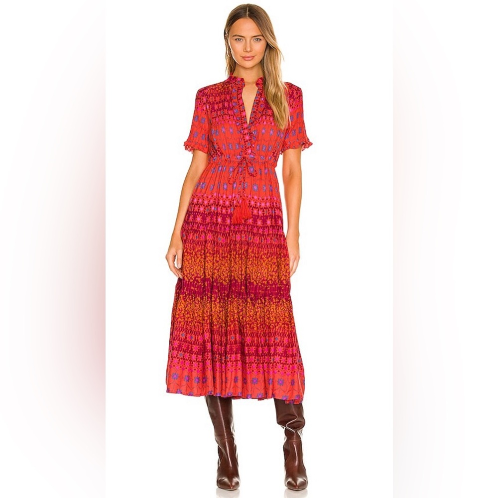 Free People Vibrant Red and Orange Maxi Dress